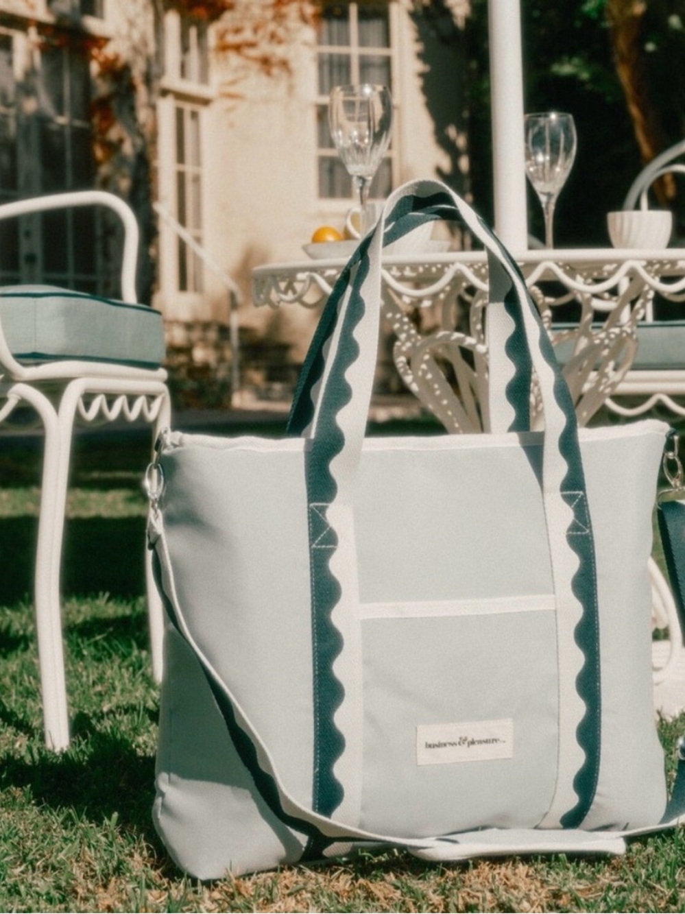 Scalloped Strap Light Blue Tote Bag